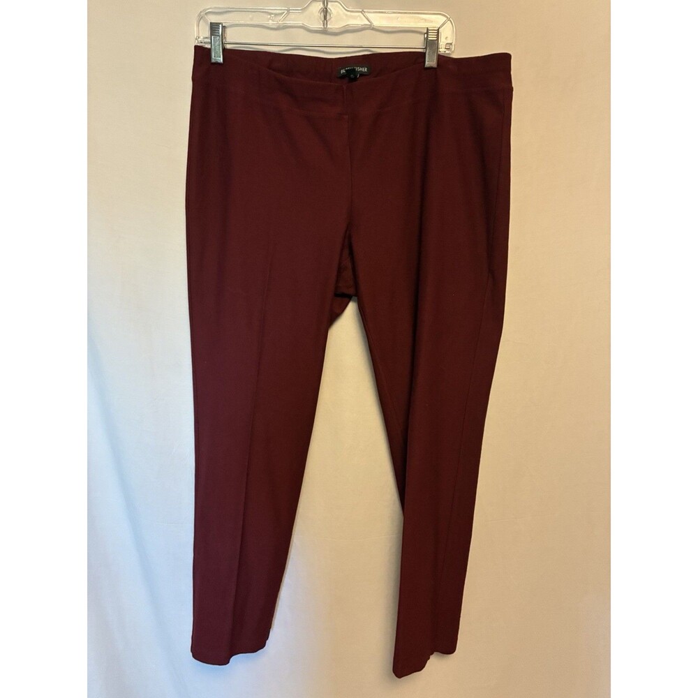 Eileen Fisher Women’s Size L pull on Pants Flat Front crepe stretch Burgundy